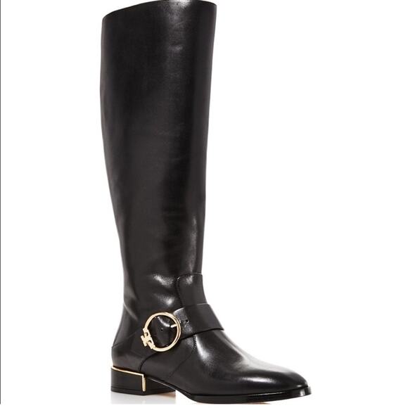 TORY BURCH Sofia Black Leather Riding Boot Knee-High Extended Width Size 6.5 NEW - Picture 1 of 9
